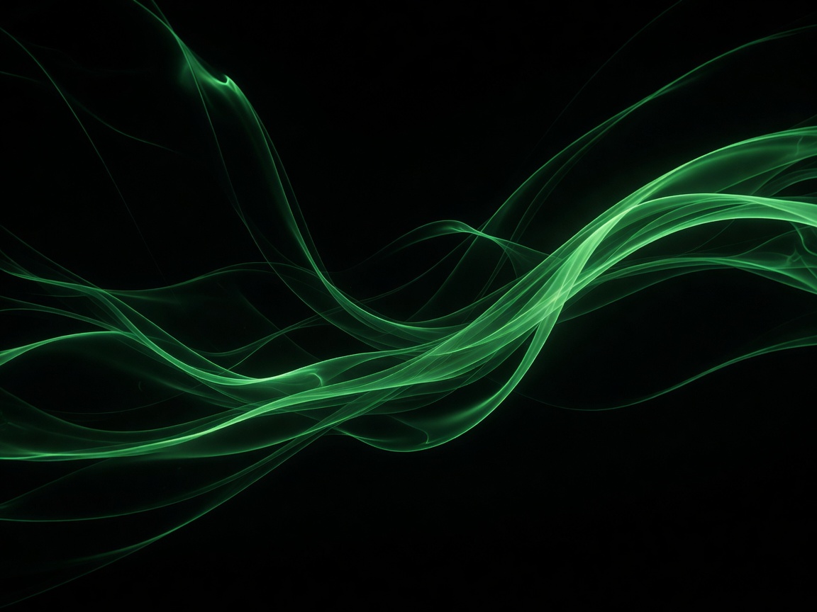 Abstract render of fluid green lines on a dark void representing digital vectors